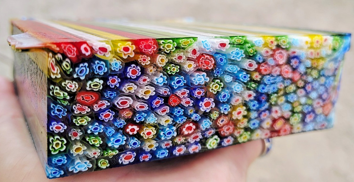FLUORESCENT Millefiori CLEAR MULTI Medium Flower Glass Rough 2.55#
