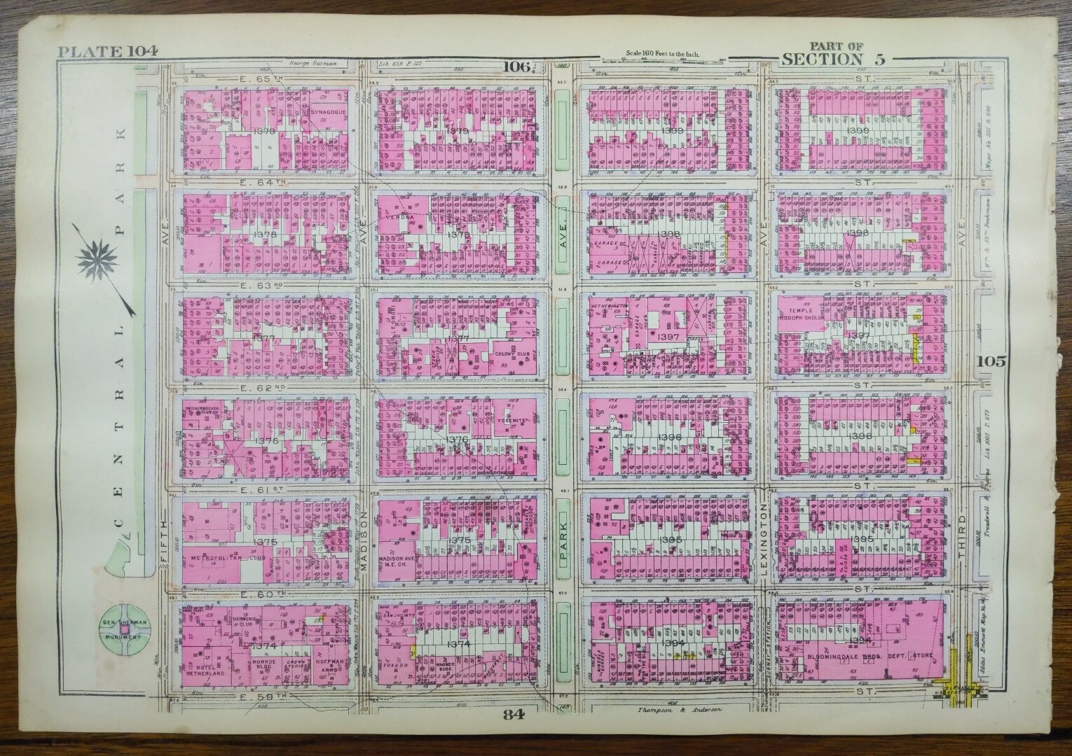 1916 MANHATTAN NEW YORK CITY NY Map ~ Old Antique Original METROPOLITAN CLUB