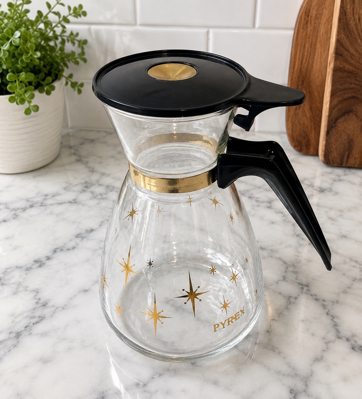 VTG Pyrex Mid Century Atomic Starburst Clear 7 in. Coffee Pot - Excellent cond.