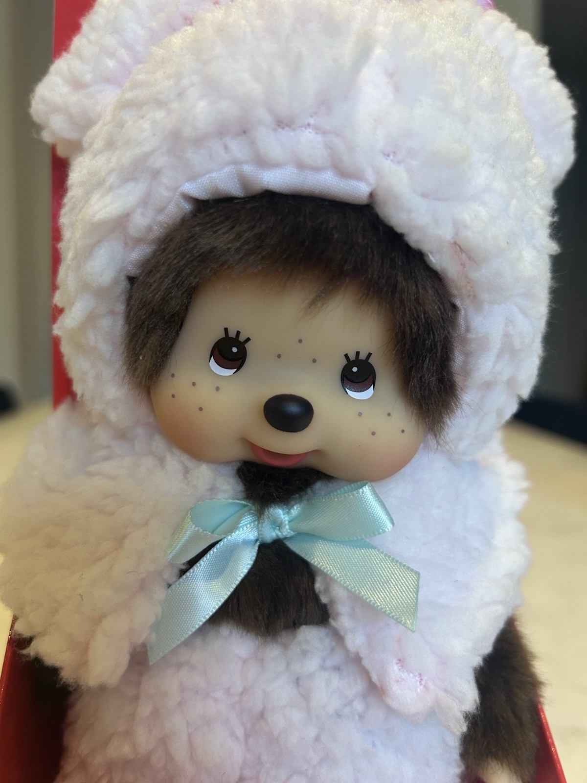 Monchhichi Bearhood Plush Doll 8 inch, Pink/Brown, Boxed Monchhichi Bearhood Plush Doll 8 inch, Pink/Brown, Boxed