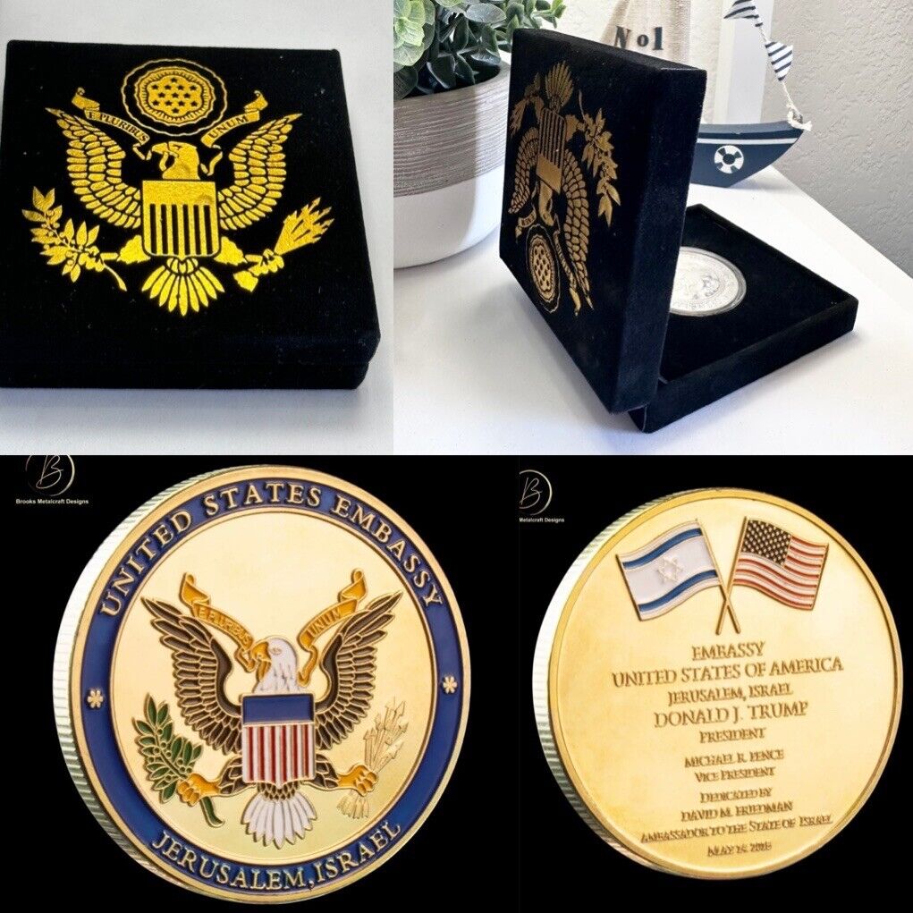 USA Trump  Embassy Jerusalem Israel Challenge Coin W/ velvet presentation box