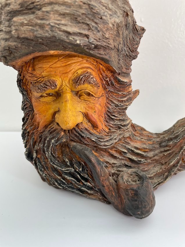 Vtg. Stephen Herrero Knot Knoggins Faux Wood Folk Figure OLD MAN Hat  Pipe beard