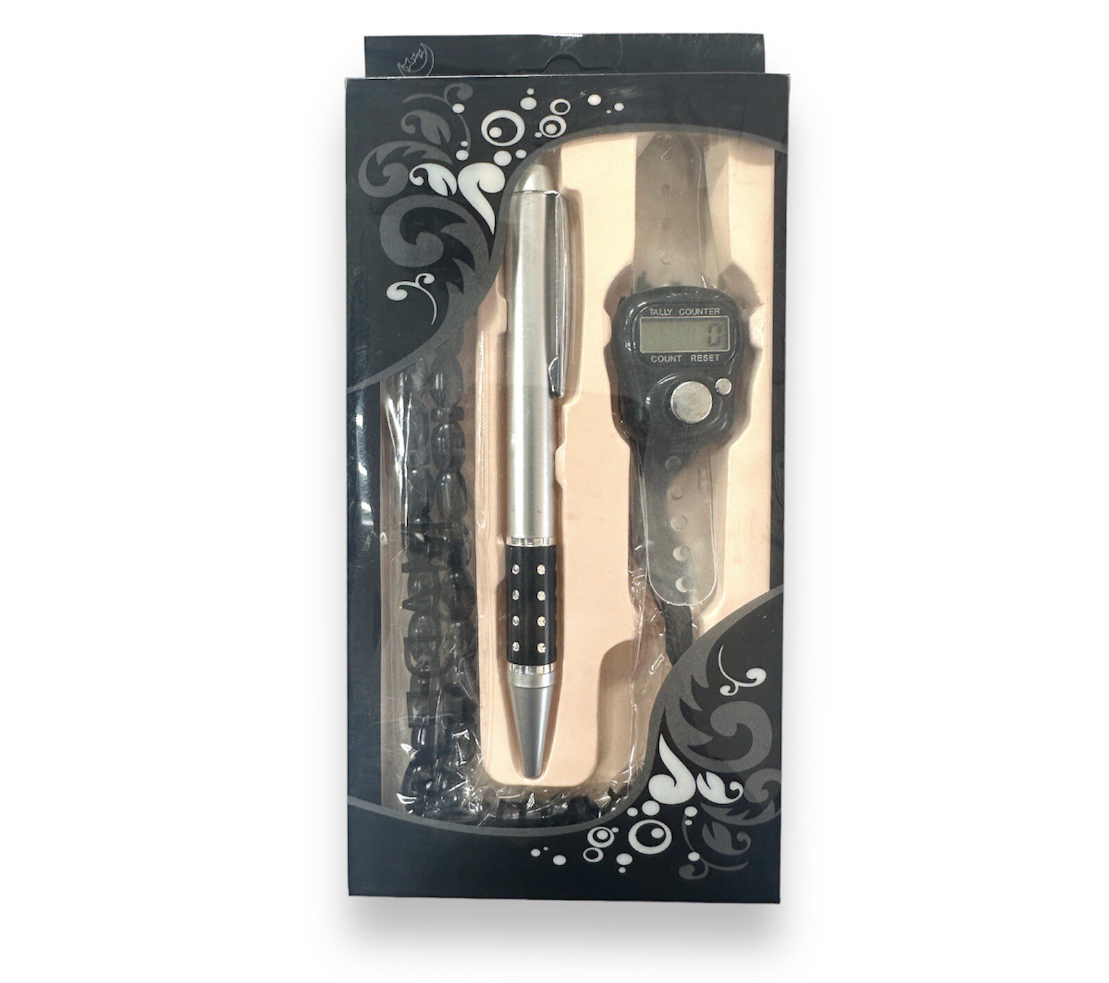 Islamic Tasbih Finger Counter Muslim Sibha 33 Beads Pen 3 Piece Gift Set - Black
