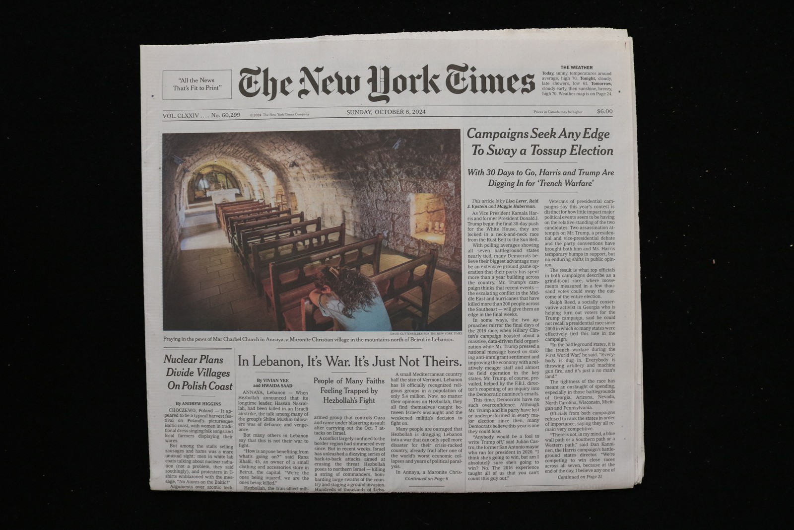 2024 OCTOBER 6 NEW YORK TIMES - CAMPAIGNS SEEK ANY EDGE TO SWAY TOSSUP ELECTION