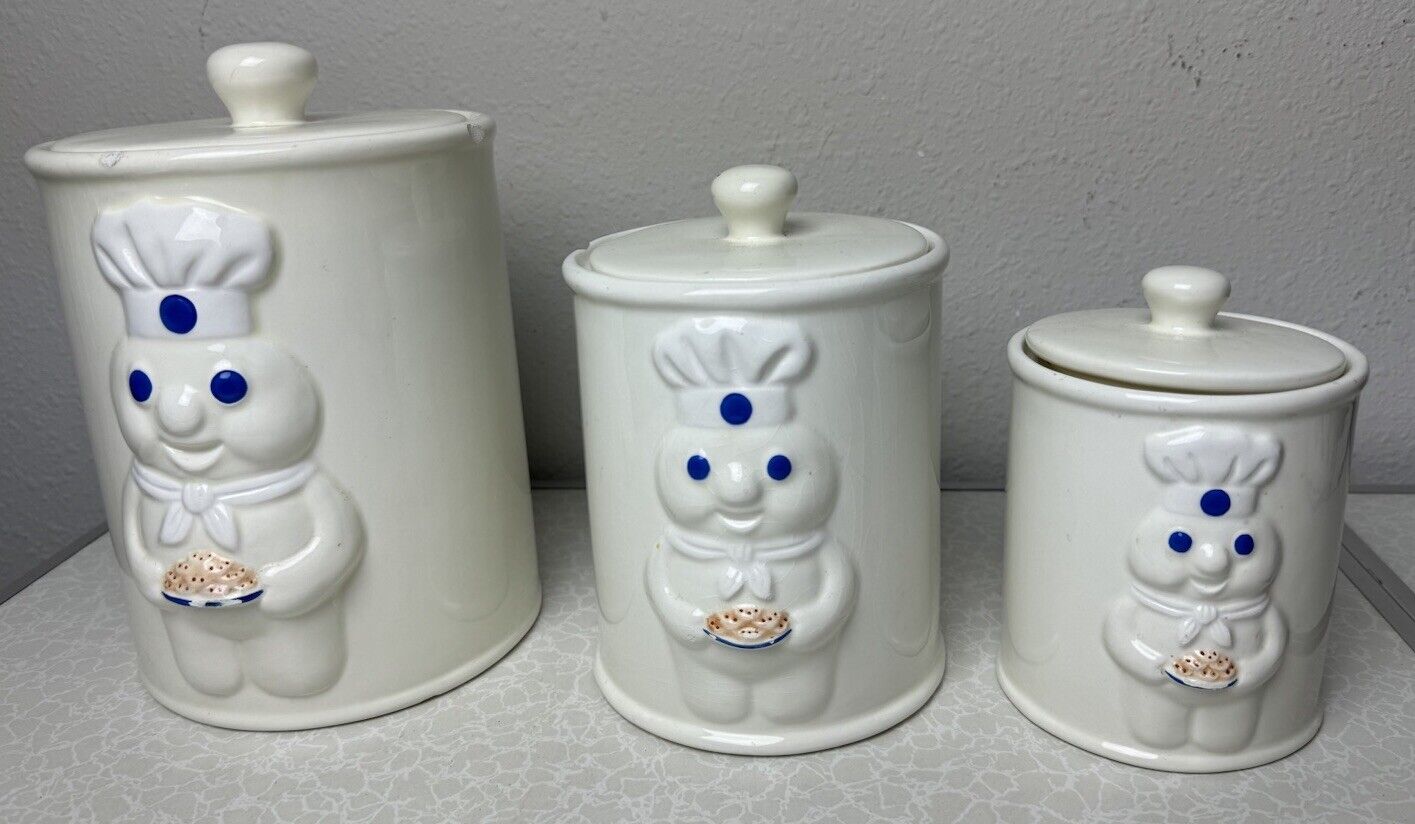 Vintage Pillsbury Doughboy 1997 3 Piece Canister Set - Damaged As-Is
