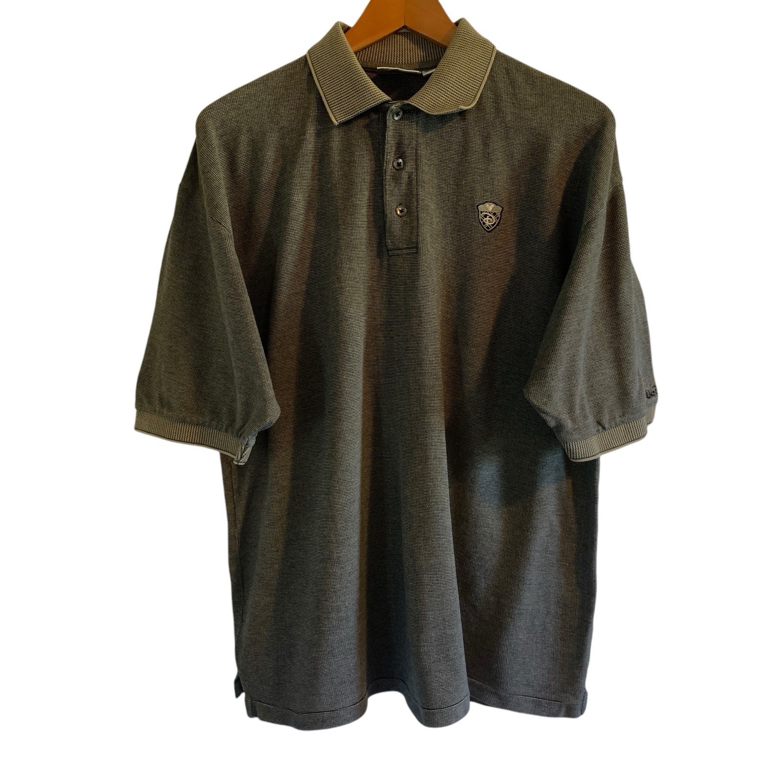 VTG Disney Polo Shirt Mens XL Black Beige 100% Cotton Golf