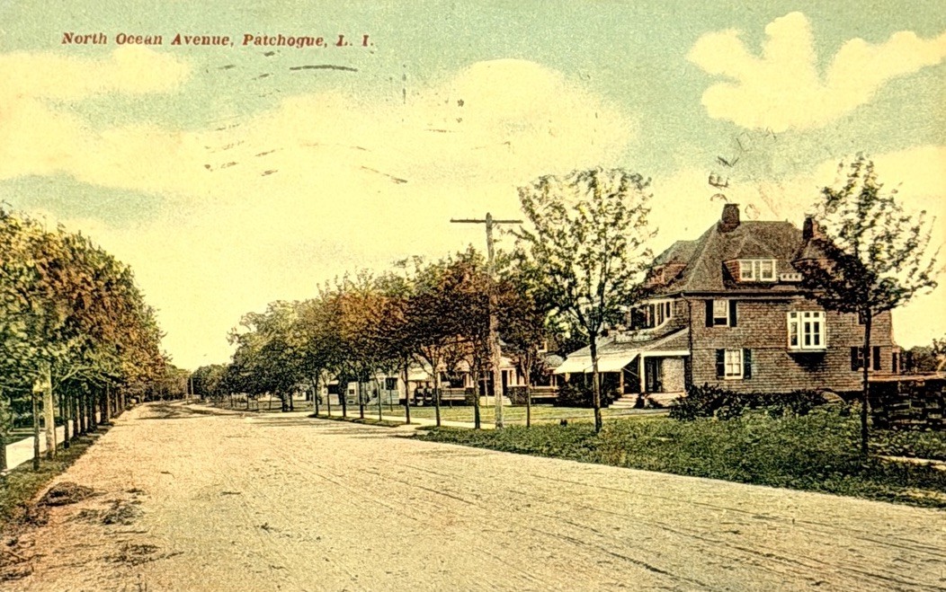 Patchogue Long Island Vintage Postcard c1911 NY North Ocean Avenue Dirt Road