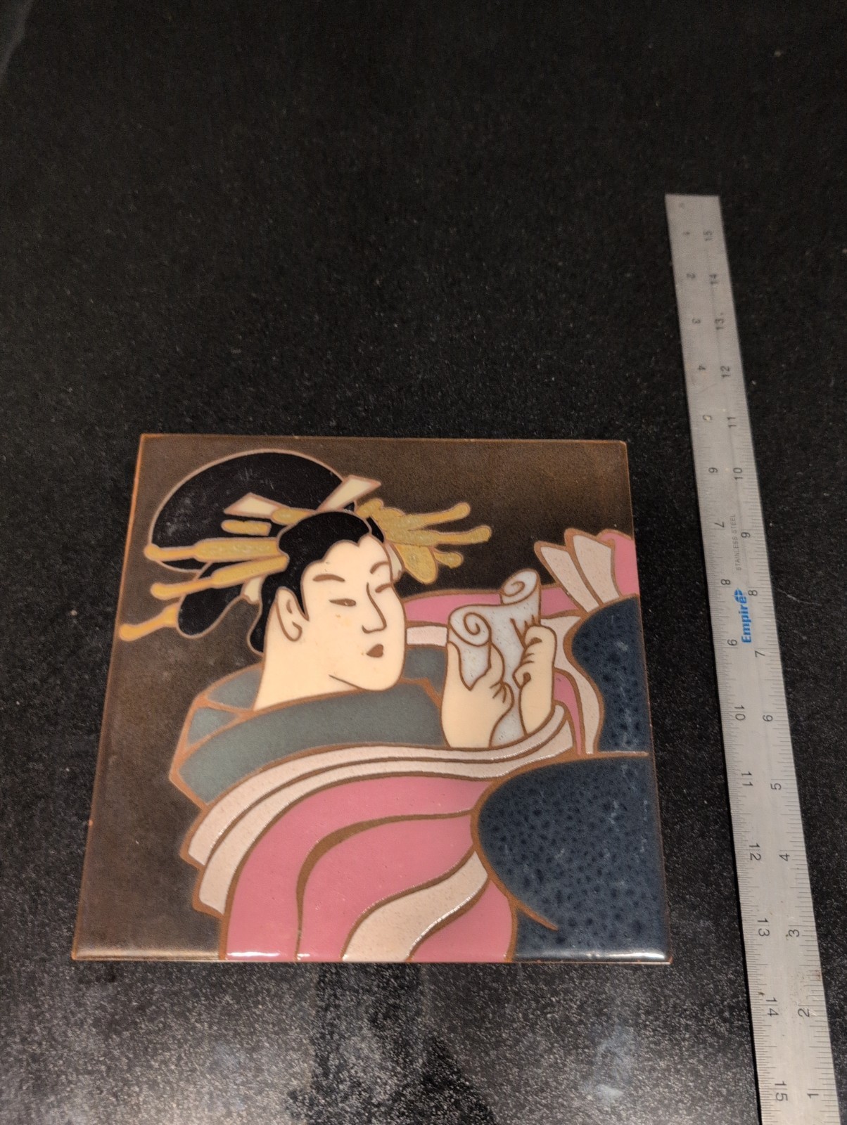 Vintage Arius Tile Co Art Pottery Tile Trivet Japanese Decor Made In Italy 8 x 8