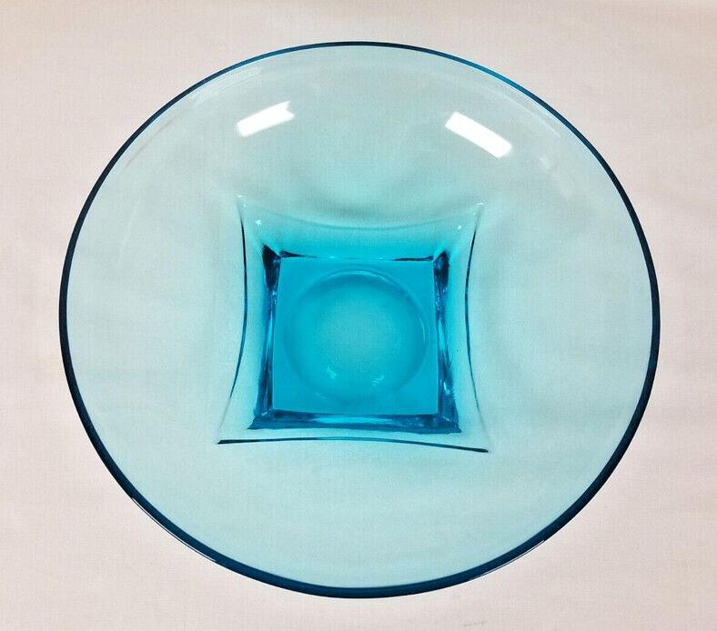 Vintage Hazel Atlas Bowl Serving Dish Turquoise Capri Blue Glass Colonial MCM