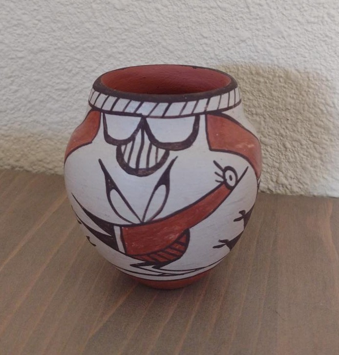 Vintage Lois Medina Zia Pueblo Polychrome Miniature Olla w/Traditional Zia Bird