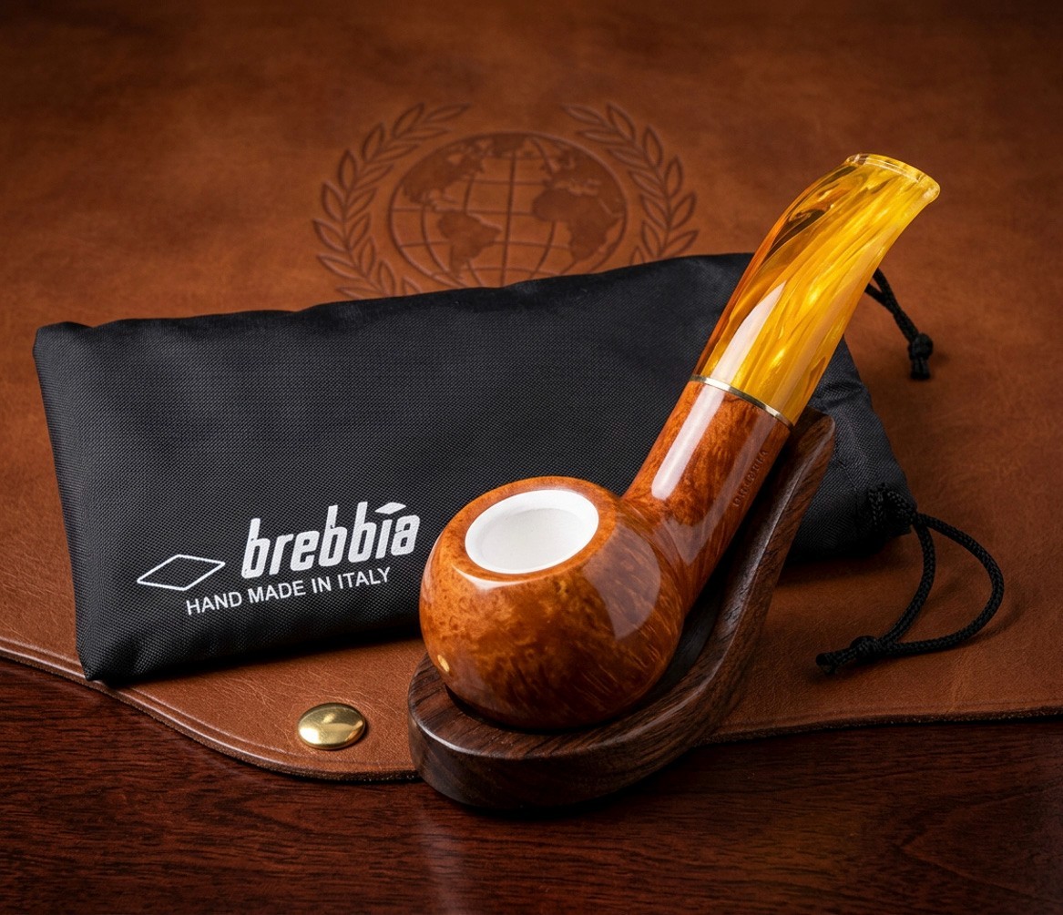 Brebbia Sun 602 Meerschaum Lined Briar Pipe Amber Acrylic Author Boxed Unsmoked