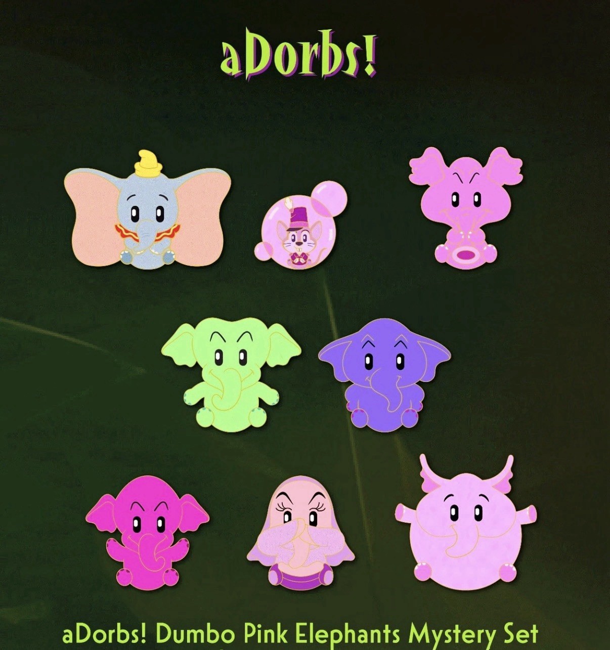 MOG WDI aDorbs Sealed Dumbo Pink Elephants Mystery Pin Set Limited Edition Box