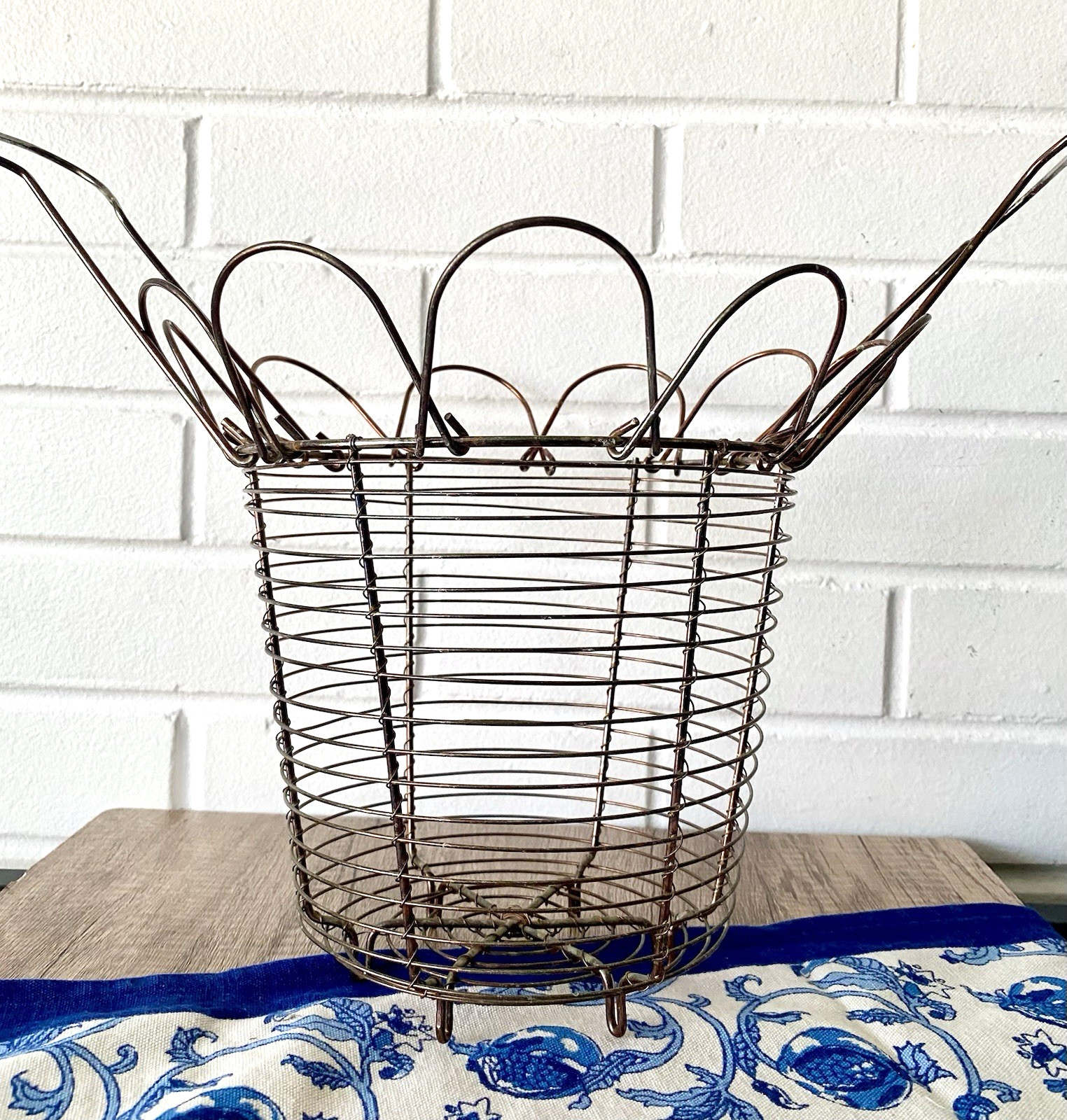 Vintage French Wire Egg Gathering Basket Farmhouse Farm Rustic Decor Primitive