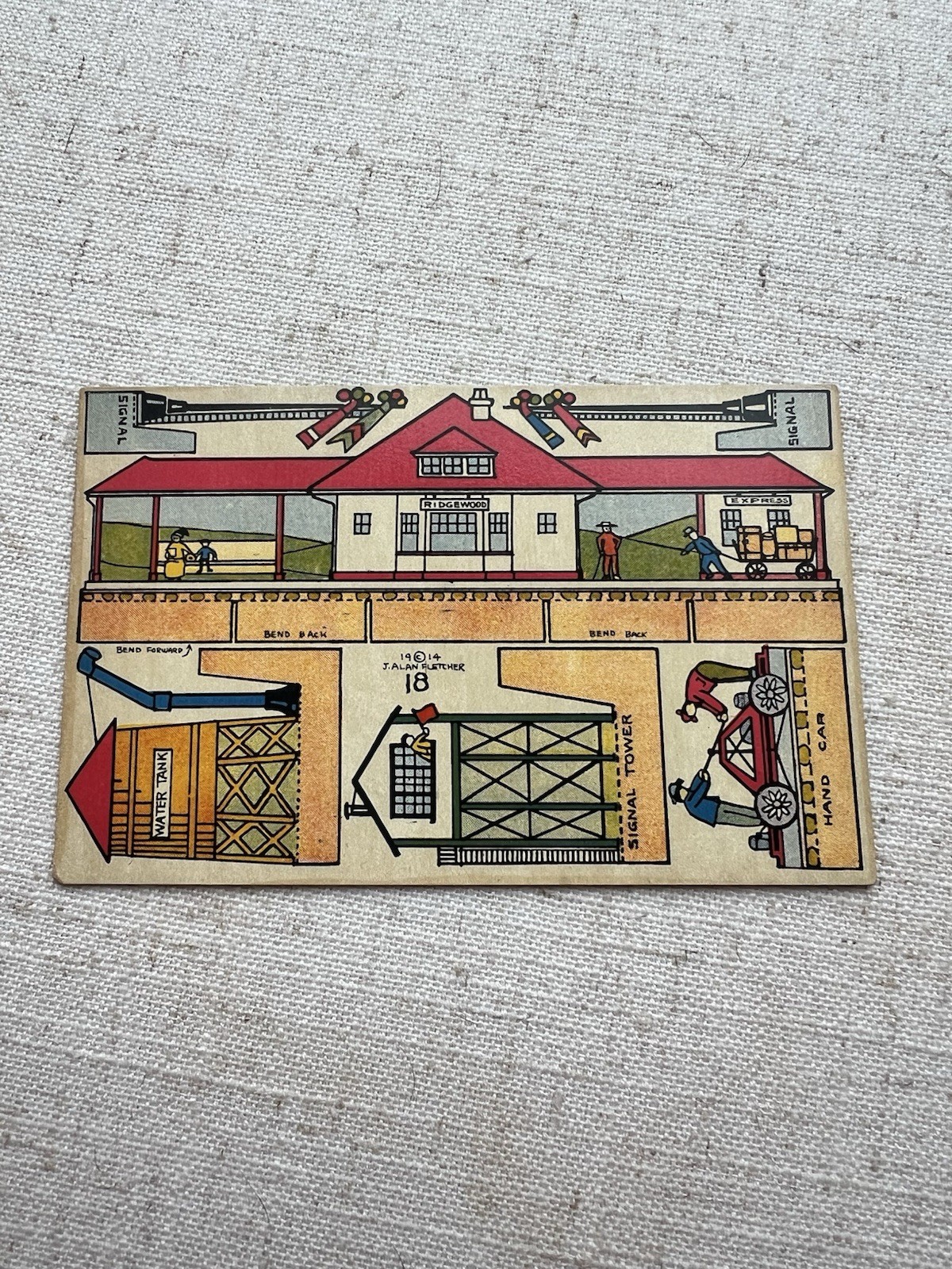 1914 J. Alan Fletcher Postcard #18 Cut Out Train Station
