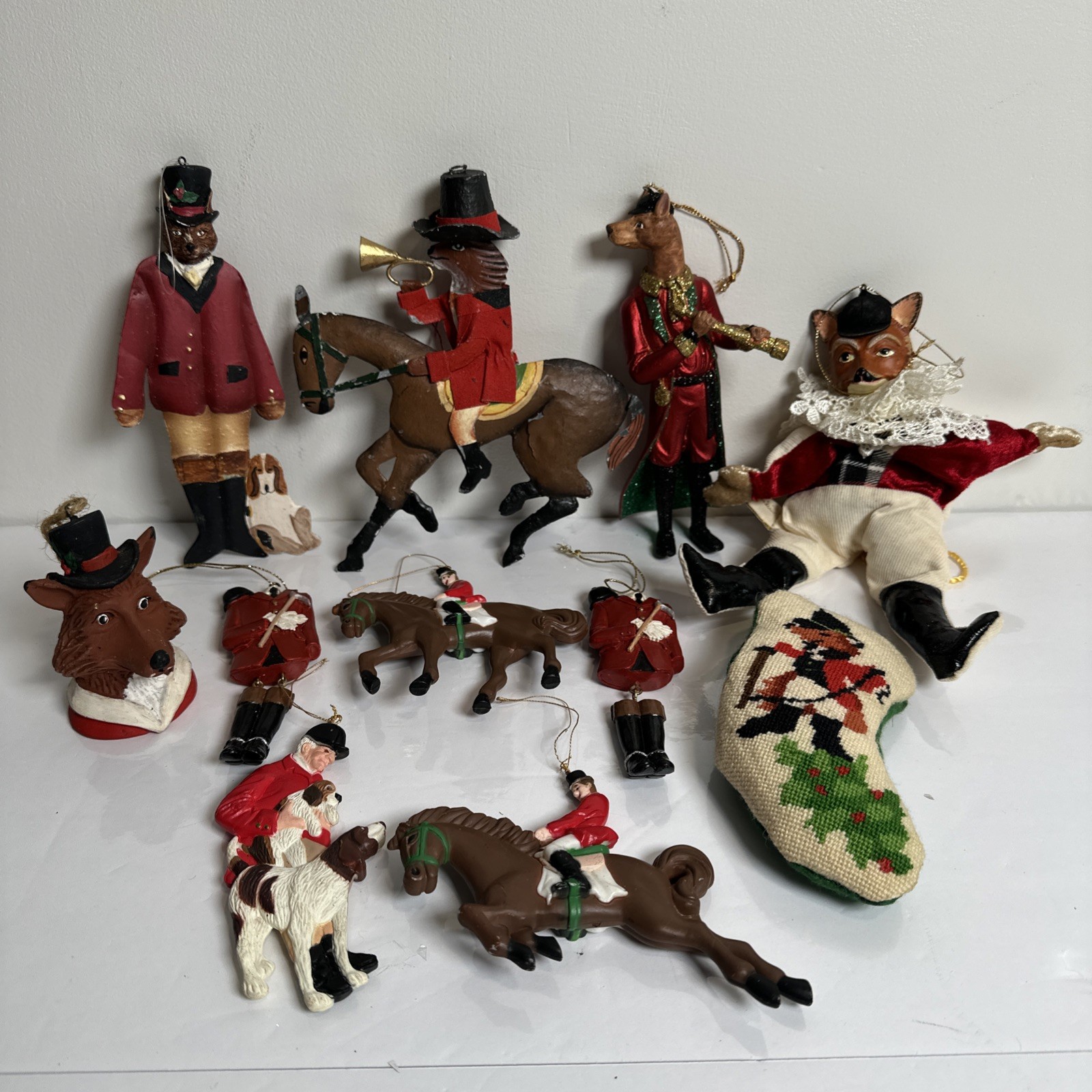 Vintage Lot Of 11 Equestrian English Rider, Hounds & Foxes Christmas Ornaments