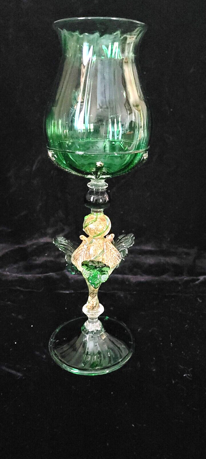 Vintage Venetian Murano Glass Stem Glass Green Gold Flecks 11 Vintage Venetian Murano Glass Stem Glass Green Gold Flecks 11
