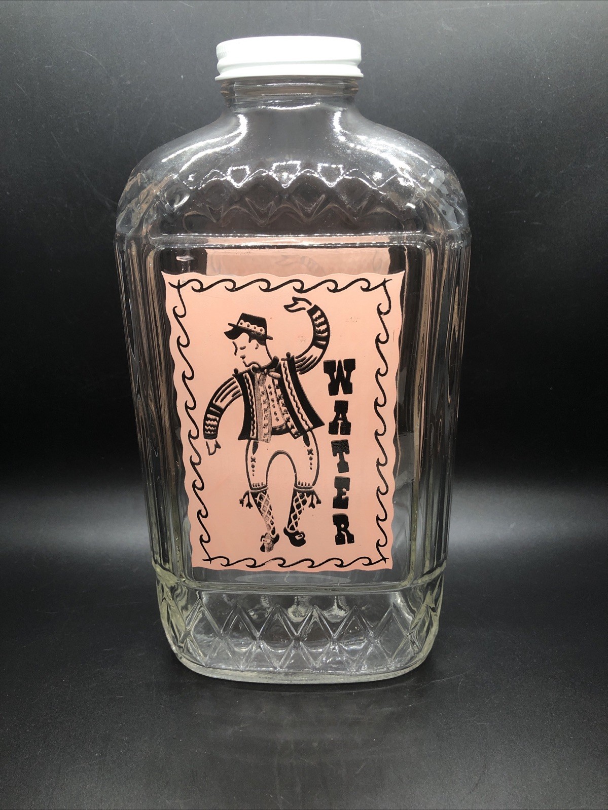 Vintage Owens Illinois Refrigerator Water Bottle Dancing Girl & Boy Pink
