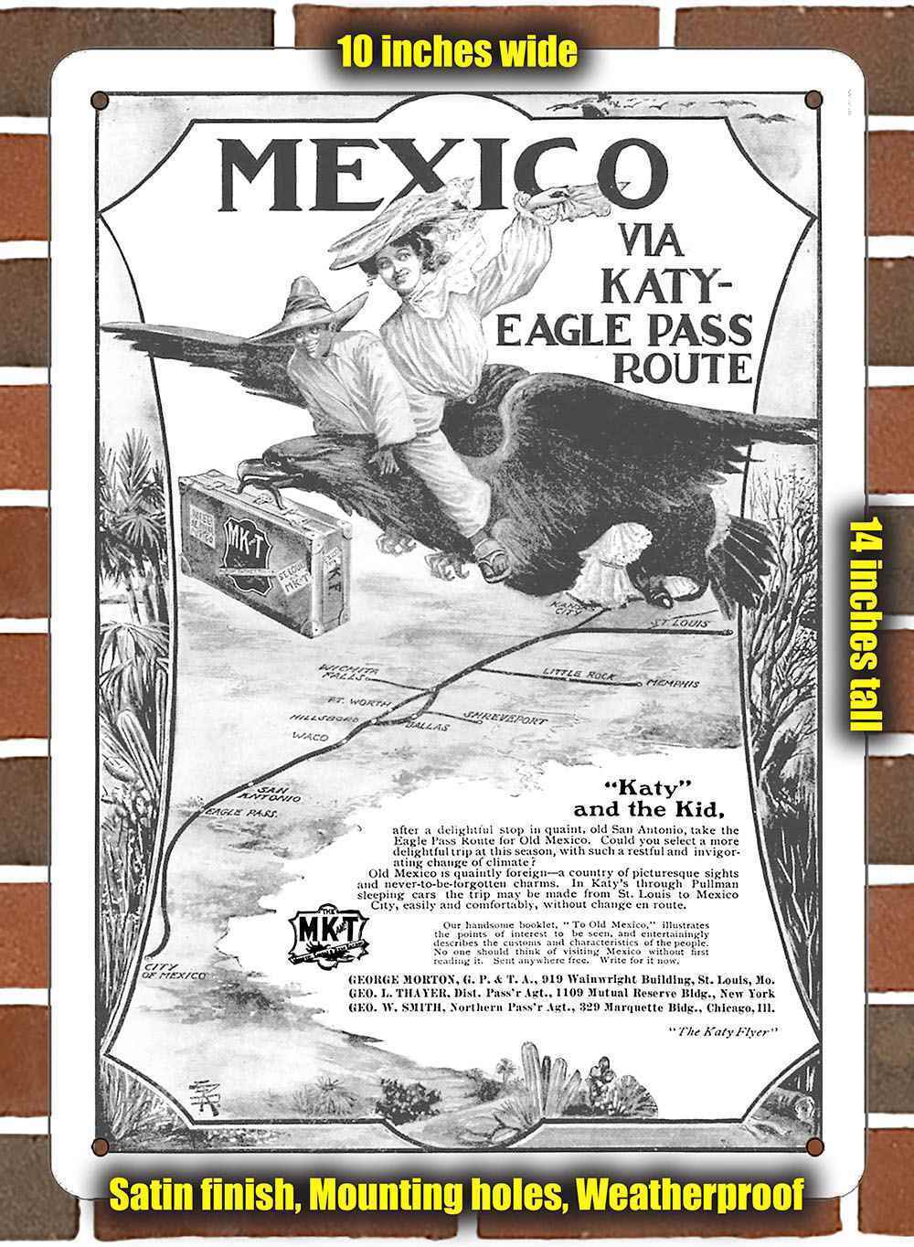 Metal Sign - 1904 MKT Railroad to Mexico- 10x14 inches