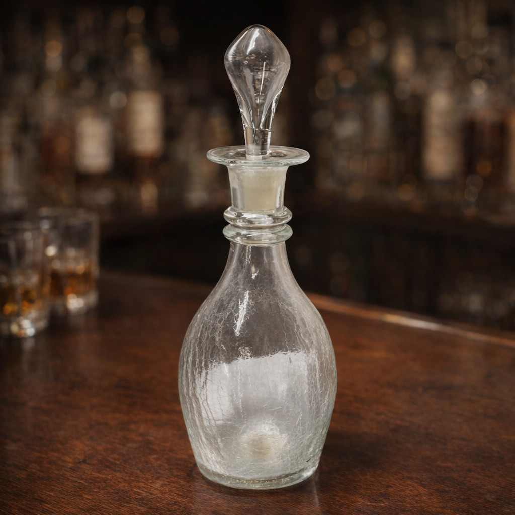 12 Inch Pilgrim Crackle Glass  Hand Blown Decanter Clear