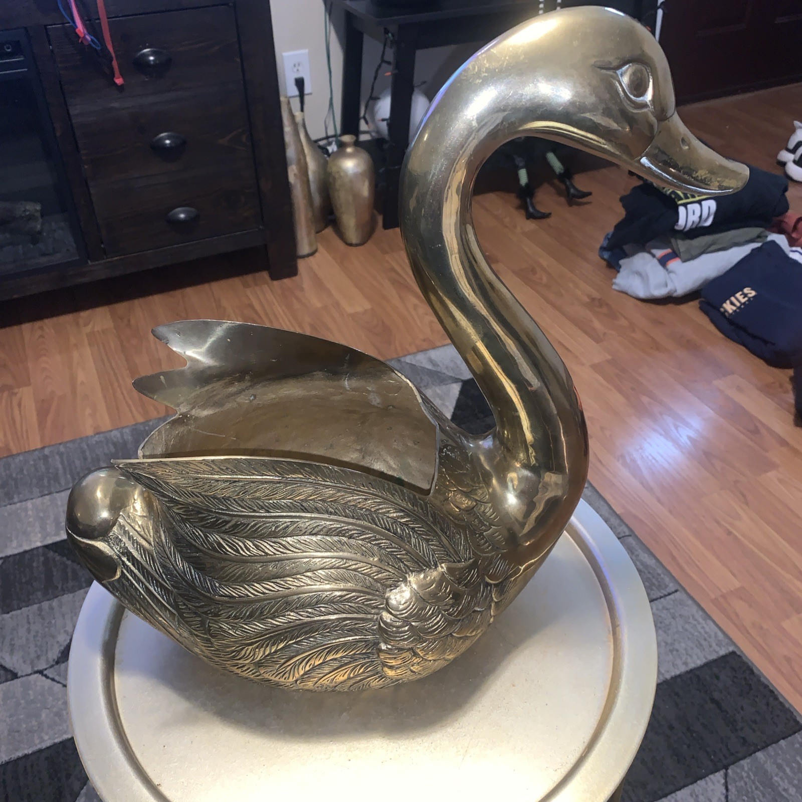Vintage Large Brass Swan Planter Approx. 18 Long x 16.5 Tall  Made In Korea