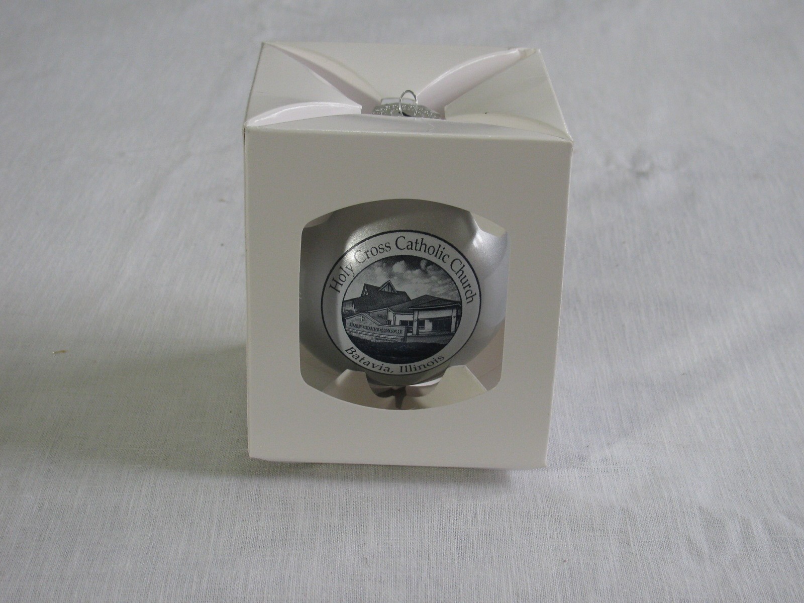 NIOB Vtg Holy Cross Catholic Church (Batavia IL) Glass Ball Christmas Ornament