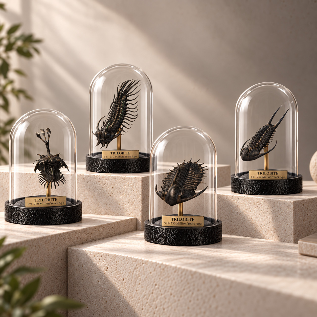 Trilobite - Fossils, Bell Jar Display Arthropods - Museum-Quality Replicas x4.