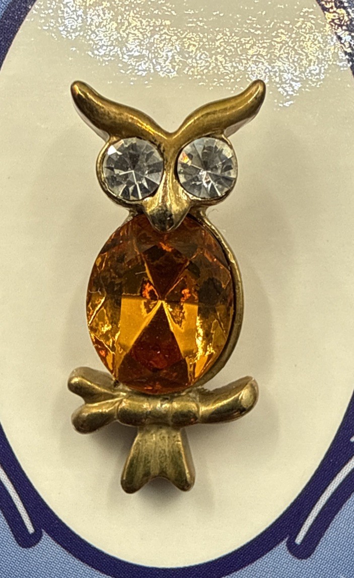 Vintage Austrian Collection Crystal Gold Plated Owl Pin