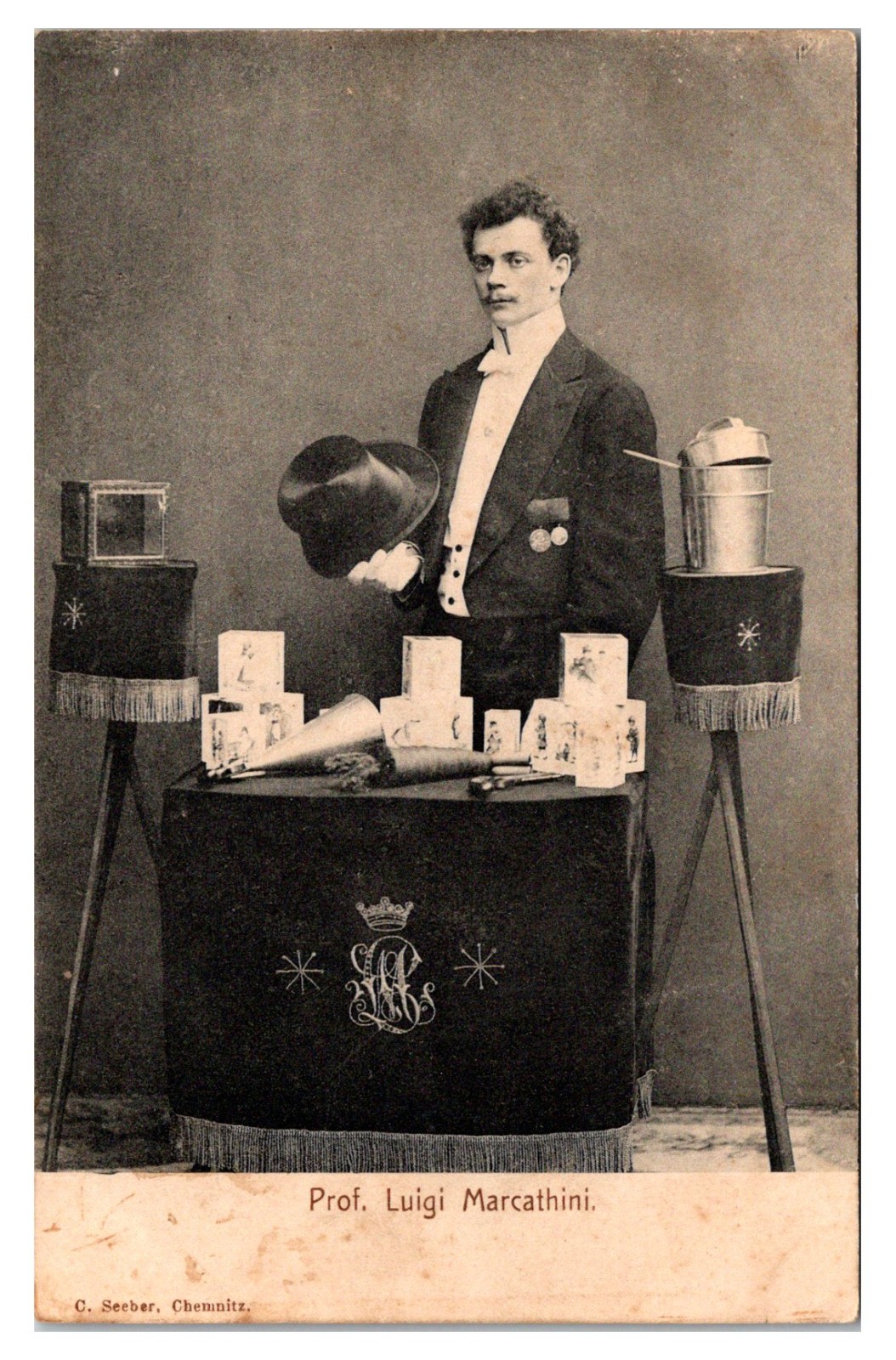 MAGIC CIRCUS PROF LUIGI MARCATHINI HISTORIC MAGICIAN SCARCE OLD POSTCARD