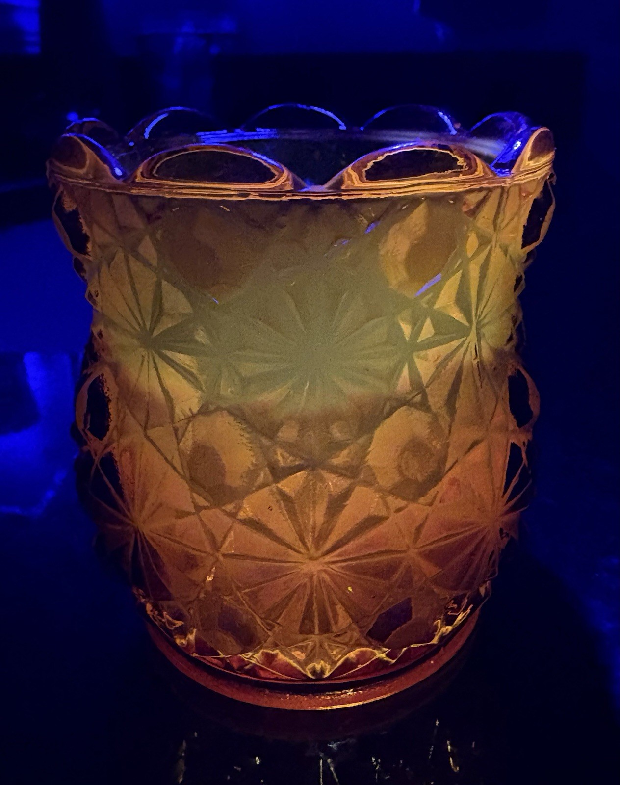 Vtg  Dark Amber Amberina Daisy & Button Votive Candle Holder