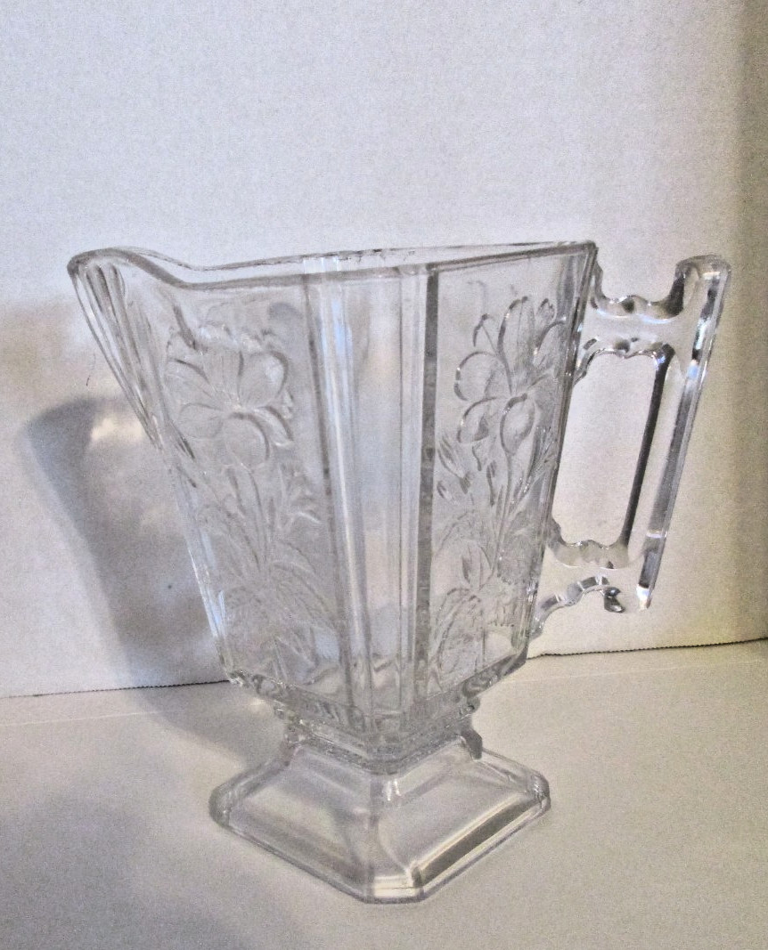 Floral Pressed Clear Glass Pitcher 6\