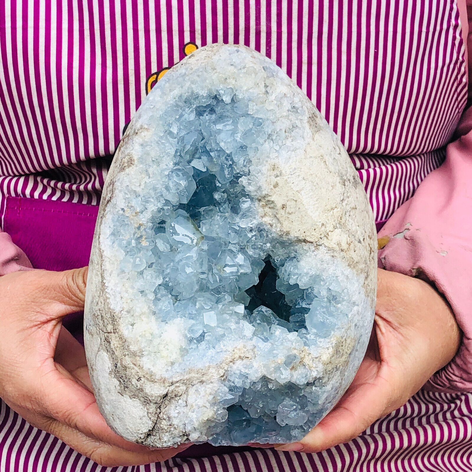 10.67LB natural blue celestite geode quartz crystal mineral specimen healing