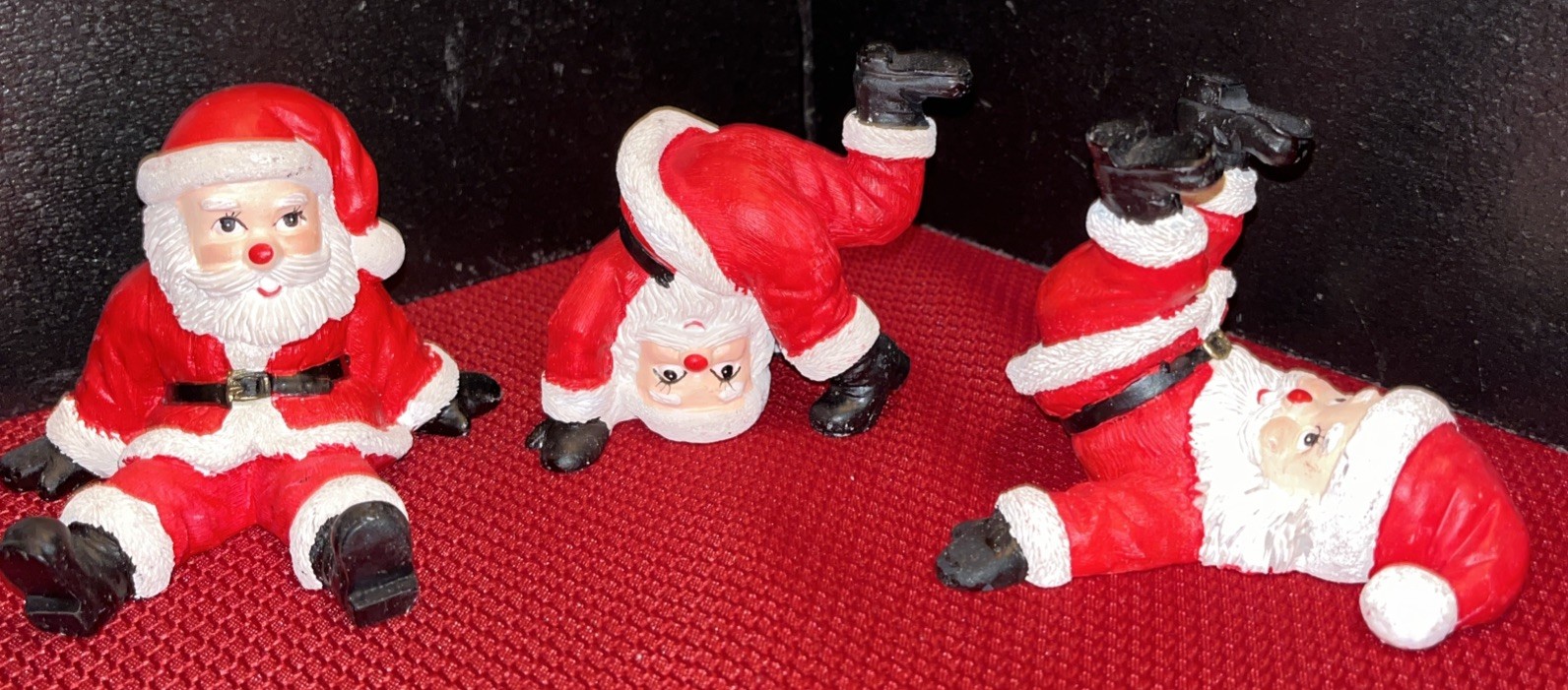 Vtg 3 pc Small Tumbling Plaster Santa Claus Christmas Decor Novel Inc