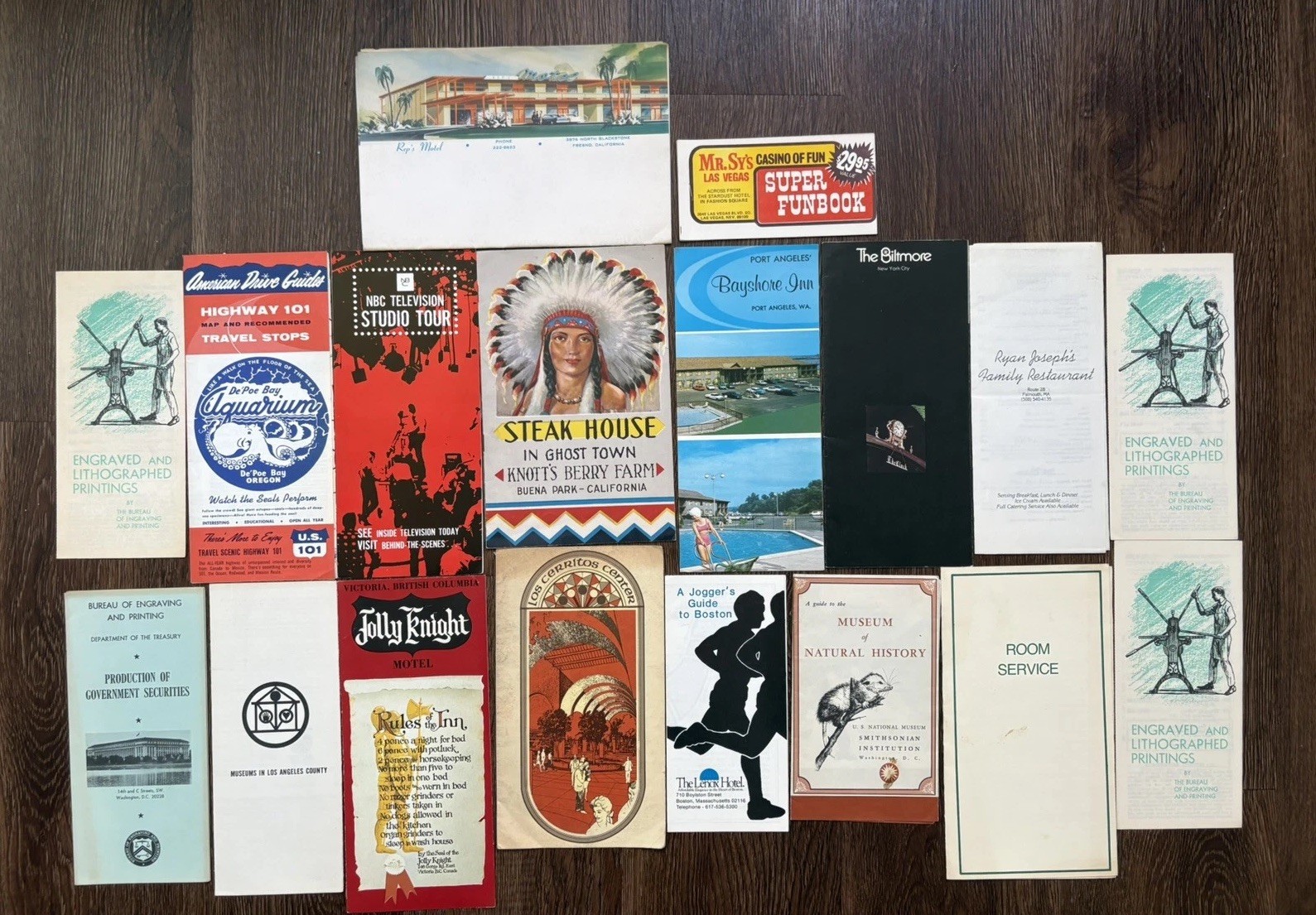 18 pc Vintage \'60s 70s Travel Ephemera Lot Hotels Menus Guides Map Museum Casino