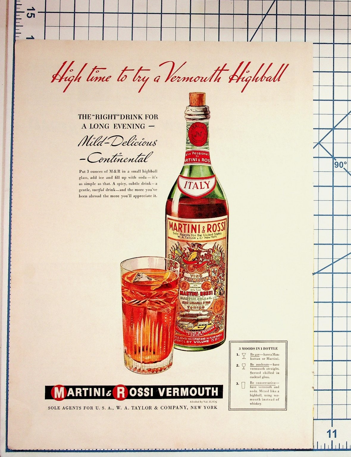 Martini & Rossi Vermouth Highball Vintage 1940s Print Ad Italy Drink Recipe Martini & Rossi Vermouth Highball Vintage 1940s Print Ad Italy Drink Recipe