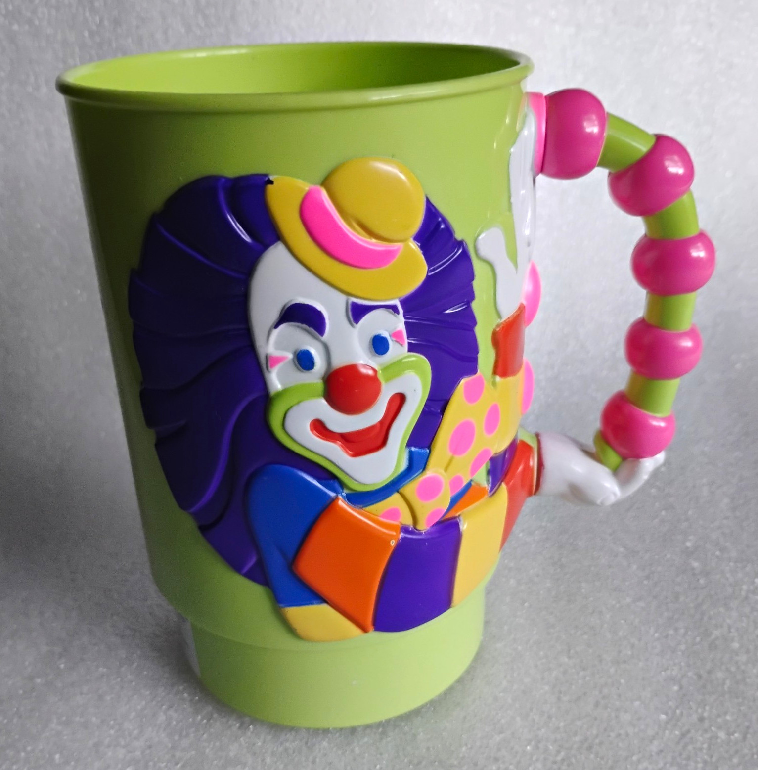 Vintage 1990 Ringling Bros Circus 3D Clown Plastic Mug Rare Green Base Souvenir