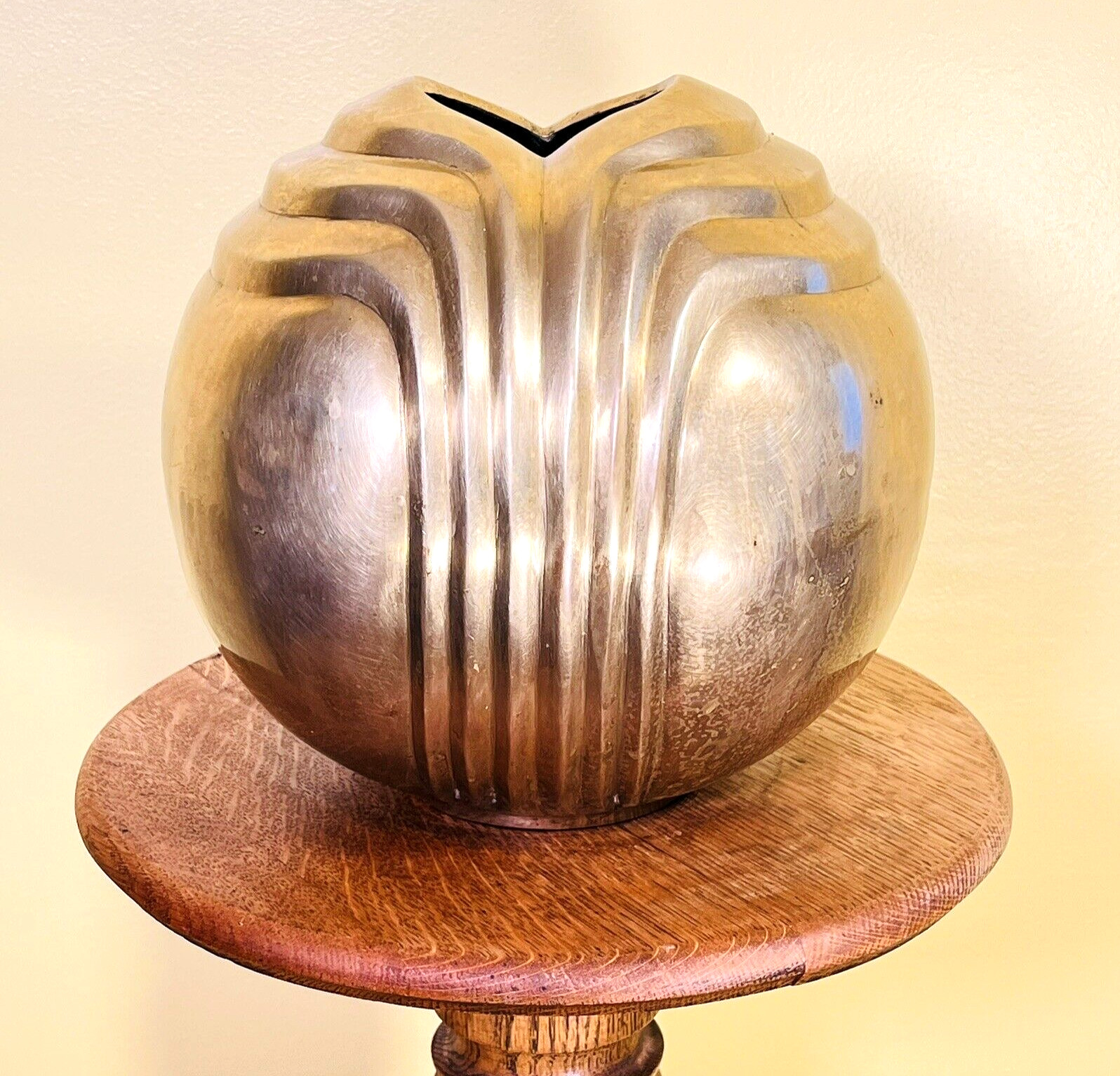 Art Deco Brass Vase Antique Sphere Ball Vintage 1970s 1920\'s Boho Korea Heavy