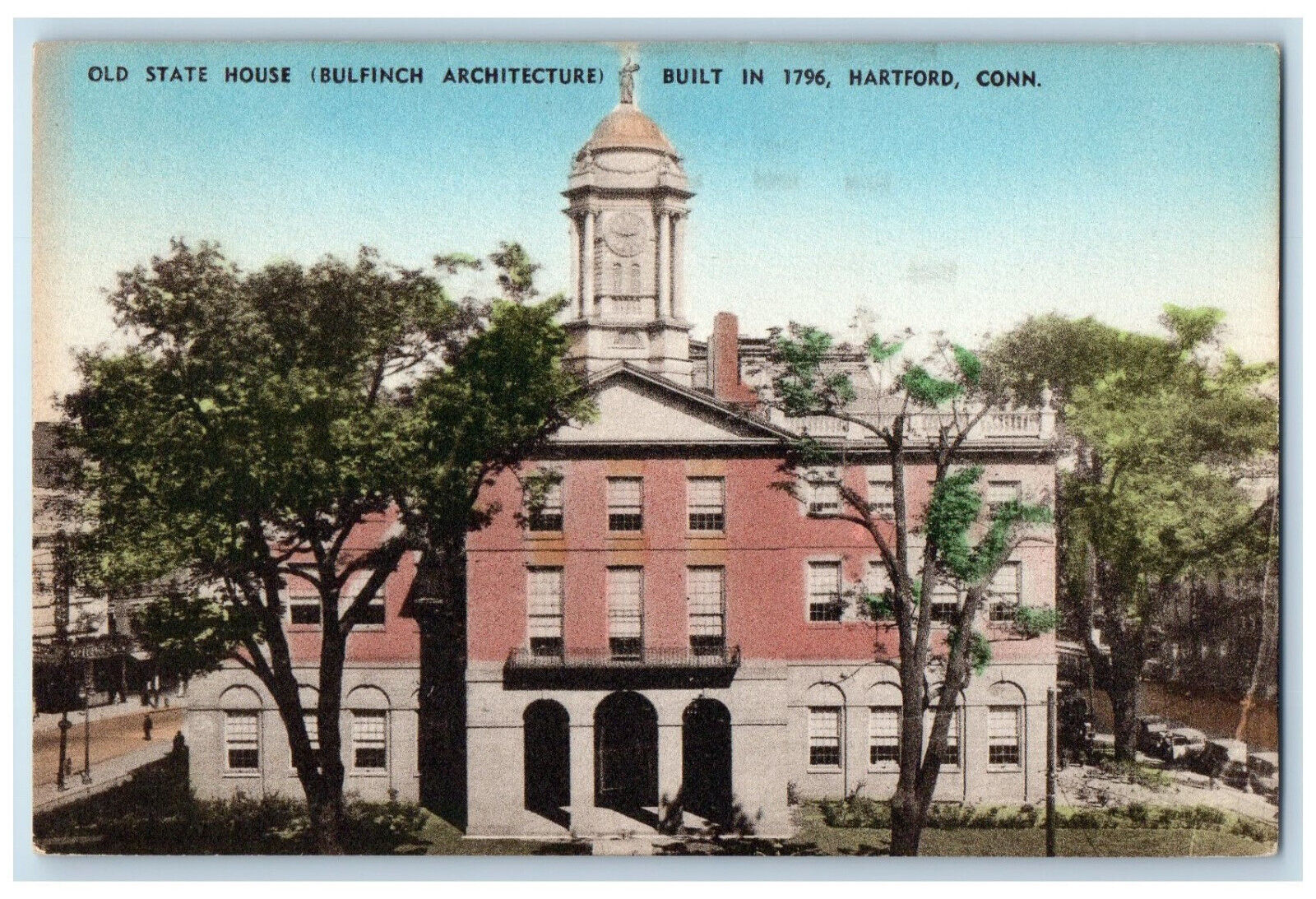 c1930's Old State House (Bulfinch Architecture) Hartford CT Handcolored Postcard