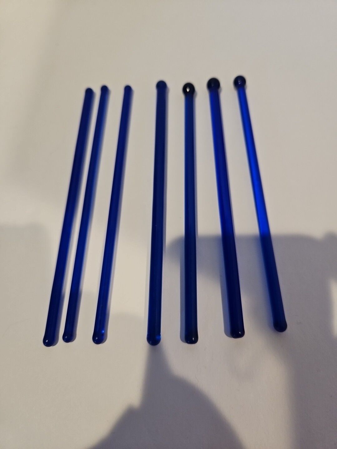 Set of 7 Vintage Cobalt Blue Glass Swizzle Sticks Cocktail Stirrers MCM Barware 