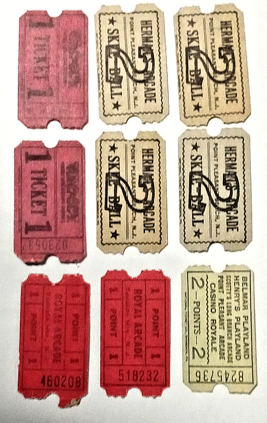 Nine Vintage  NJ Shore Amusement Paper Tickets from Multiple Locations