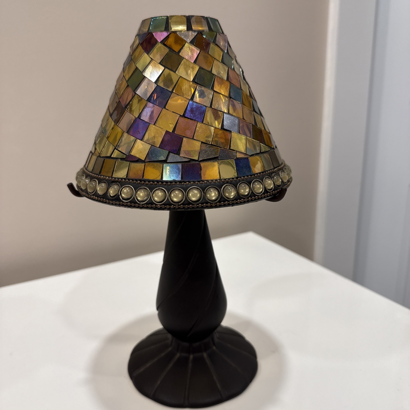 VTG Partylite Global Fusion Mosaic Tile Stained Glass Candle Lamp 11\