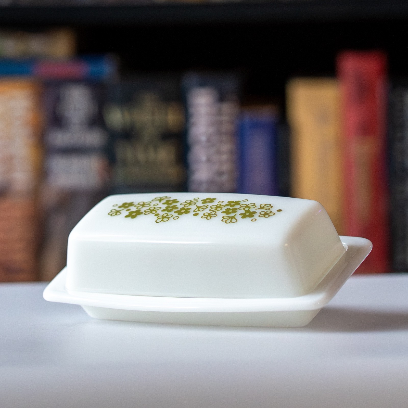 Vintage PYREX Spring Blossom Butter Dish Tray & Lid Corelle Crazy Daisy Green 32