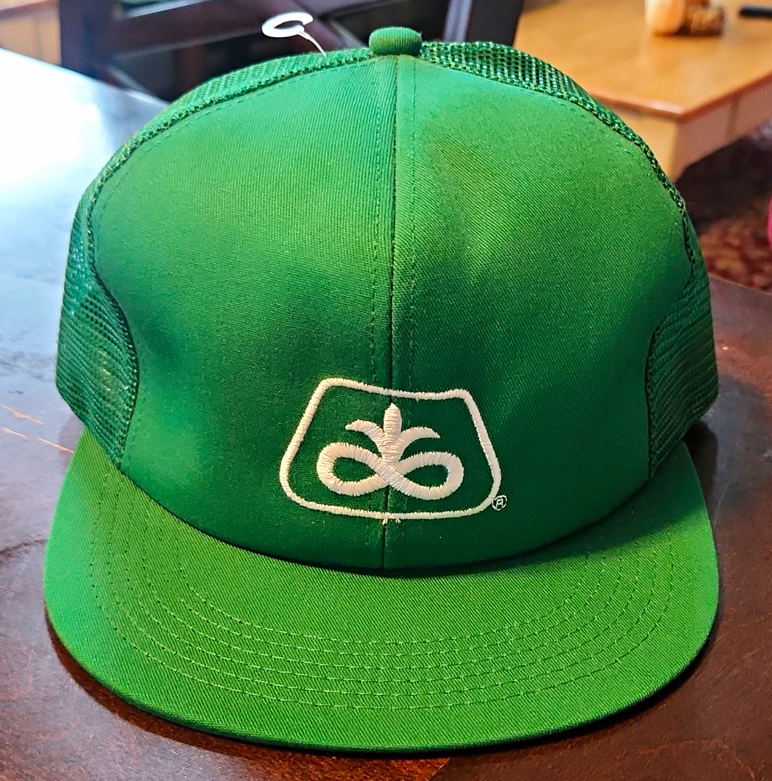 Vintage K-Products Green/White Mesh Snapback Trucker Hat Pioneer Co Made in USA