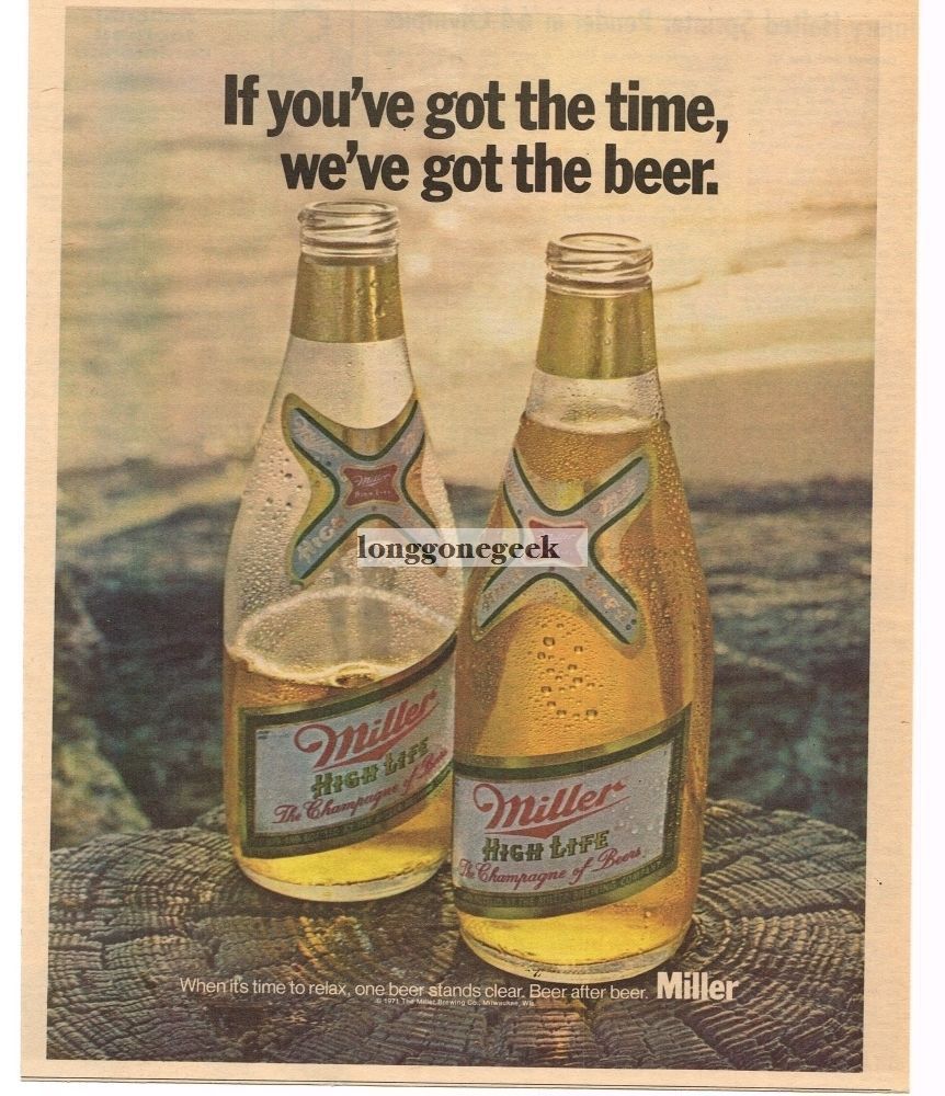 1971 Miller High Life Beer Sunset at the Beach Vintage Print Ad 