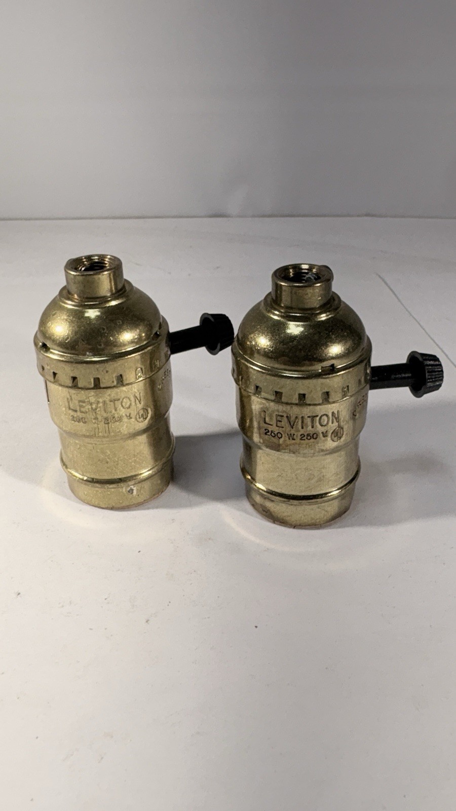 2 vintage new brass Leviton bulb socket rotary switch U