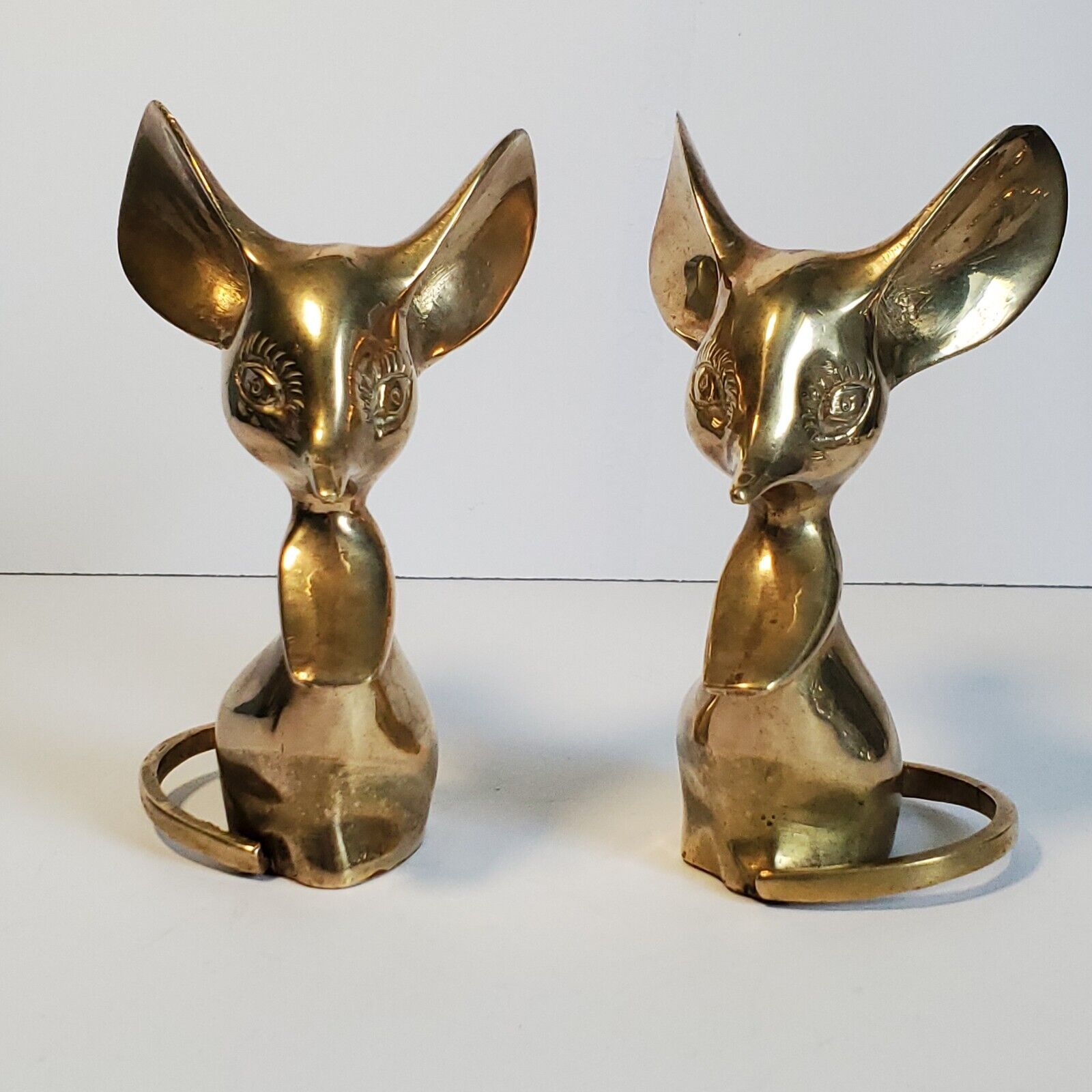 Set of Vintage Solid Brass 5” Tall Big Ears Mouse 