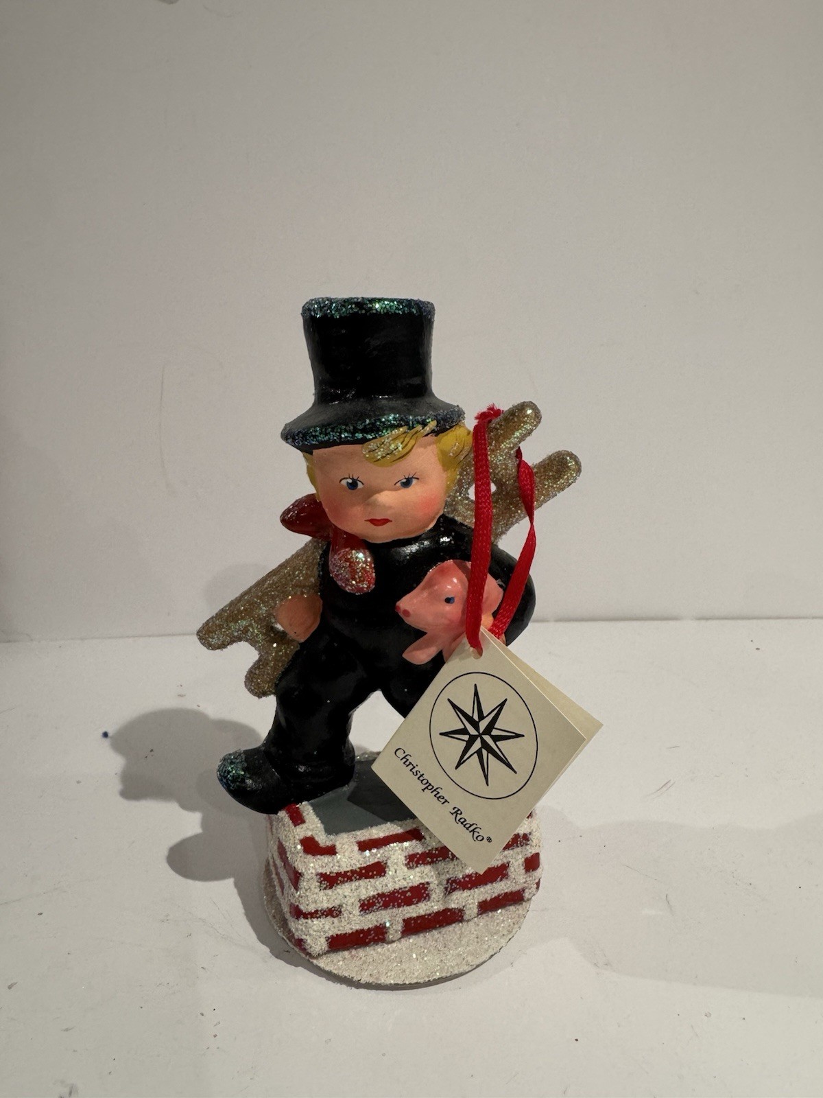 Christopher Radko / Ino Schaller Papier-Mâché Chimney Sweep with Piglet