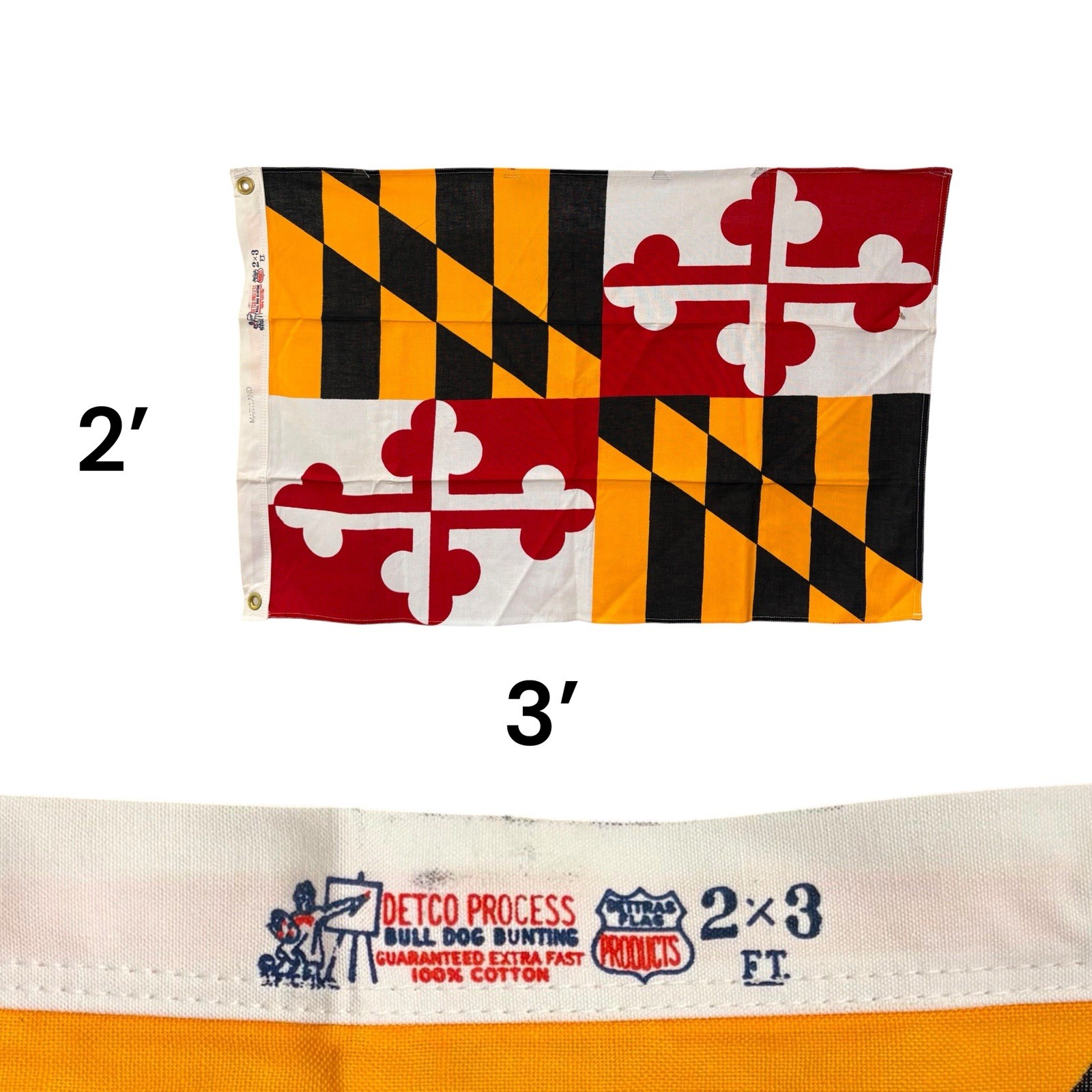 Vintage 1950-60s Flag Of Maryland State Usa American 2 X 3’ Vintage 1950-60s Flag Of Maryland State Usa American 2 X 3’