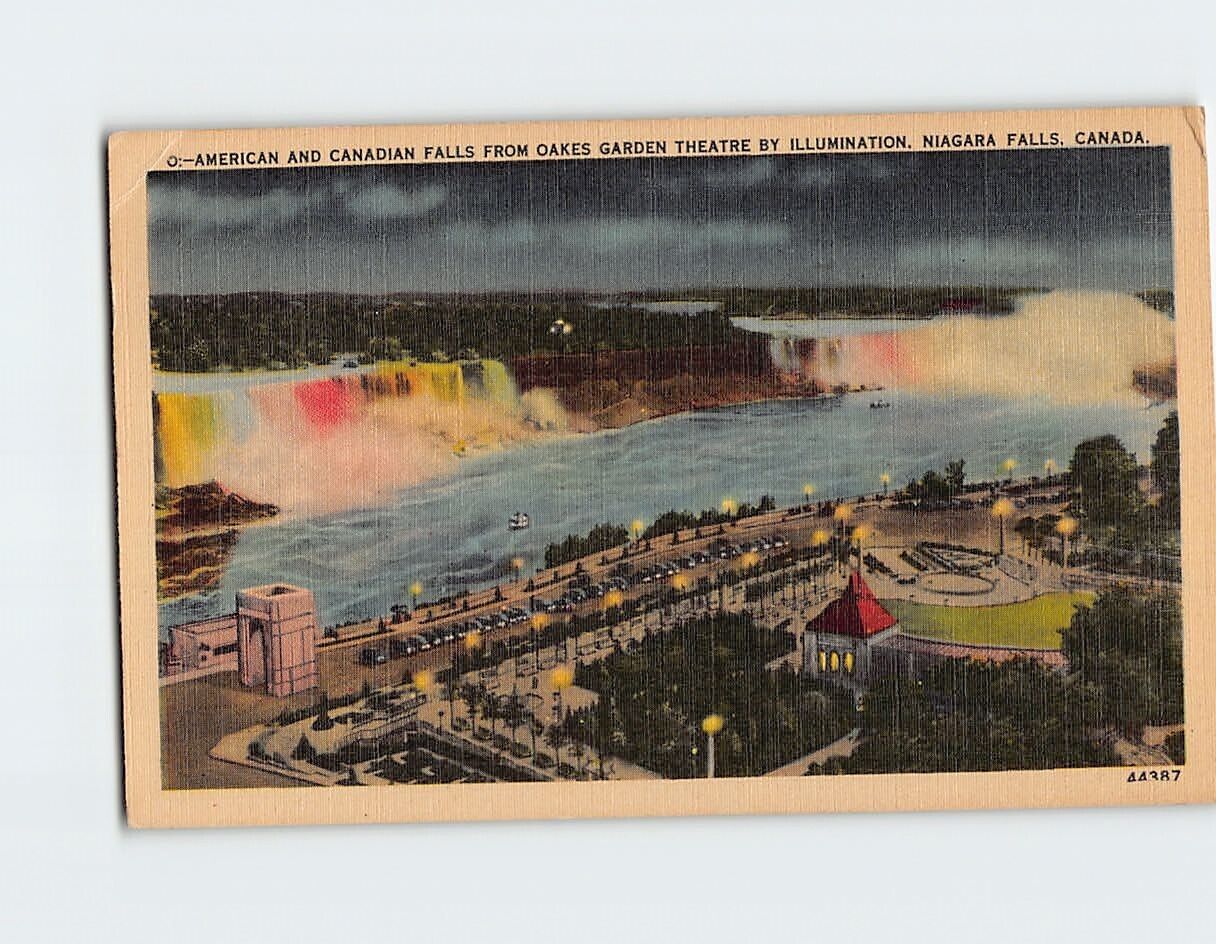 Postcard Illuminated American & Canadian Falls Niagara Falls North America