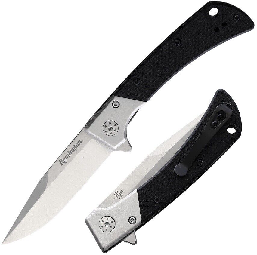 Remington EDC Linerlock Folding Knife 3 D2 Tool Steel Blade Black/Satin G10 