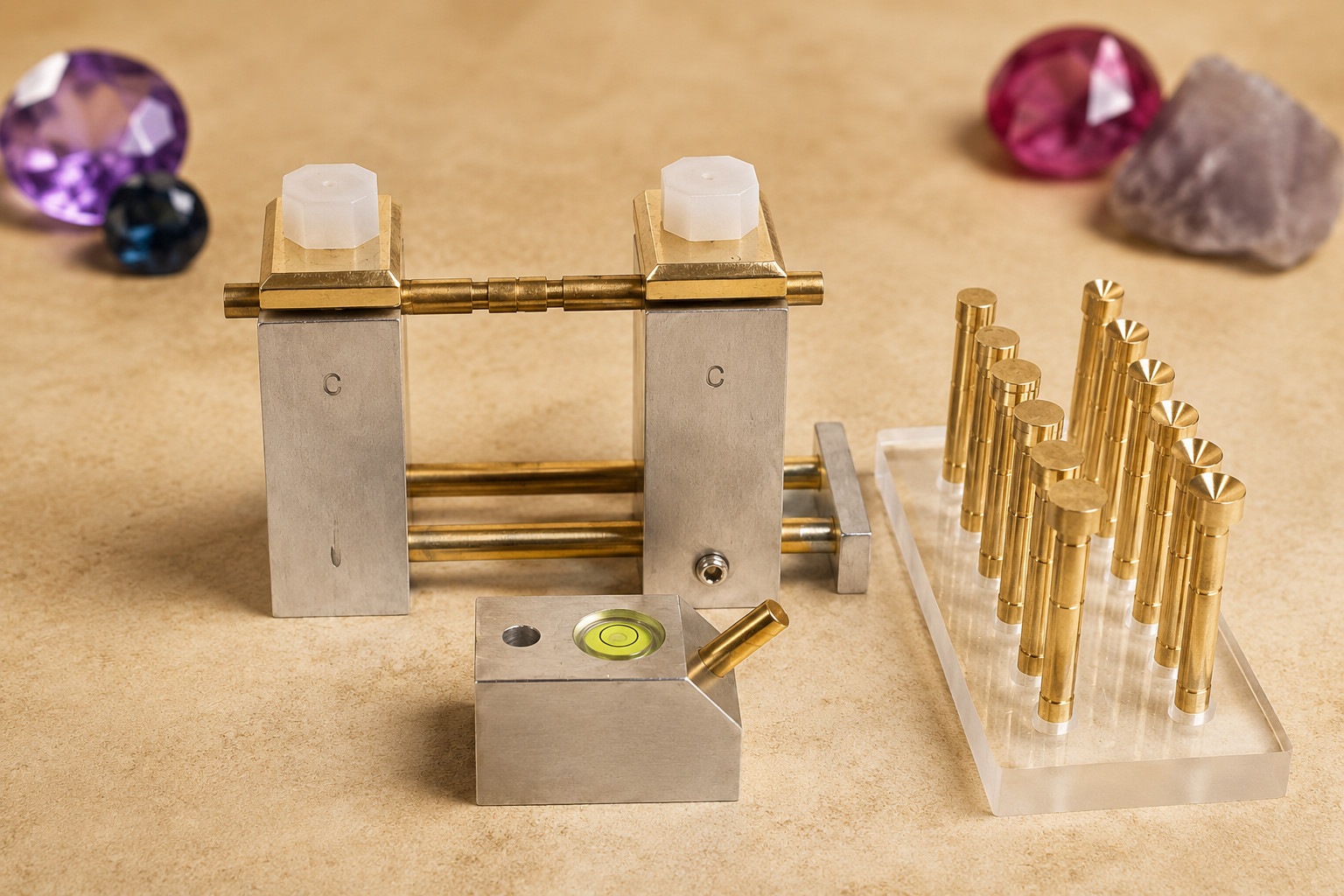 Lapidary Faceting Combo Set | 12 Brass Dop Sticks + Aluminium Jig Transfer + Ang